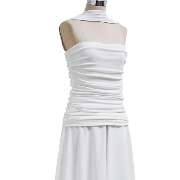 Chicwish - Halter Neck Ruched Asymmetric Maxi Dress - White - Small - Picture 10 of 13